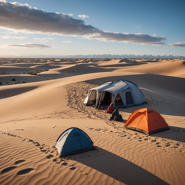 Quels sont les équipements nécessaires pour un camping en région de dunes de sable en hiver?